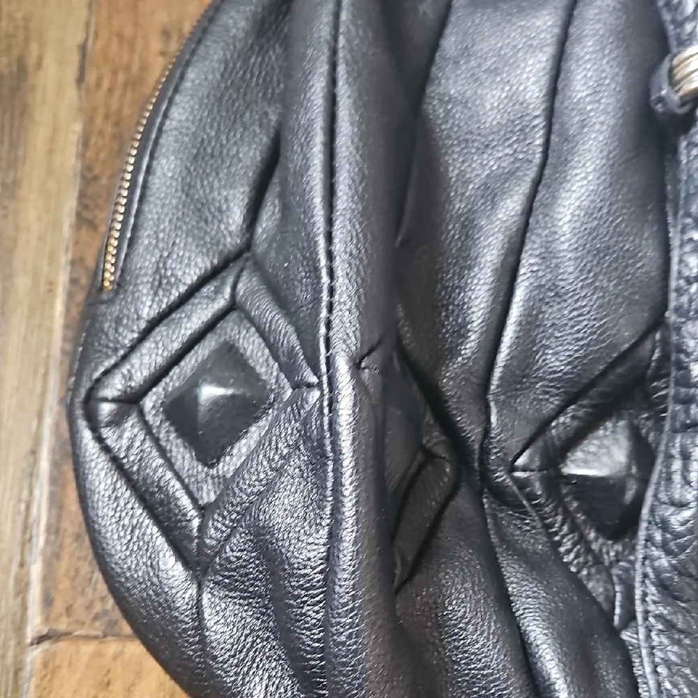 Elliott Lucca Luxury Quality‎ Chic Black Genuine Leather Hobo Draw String Bag